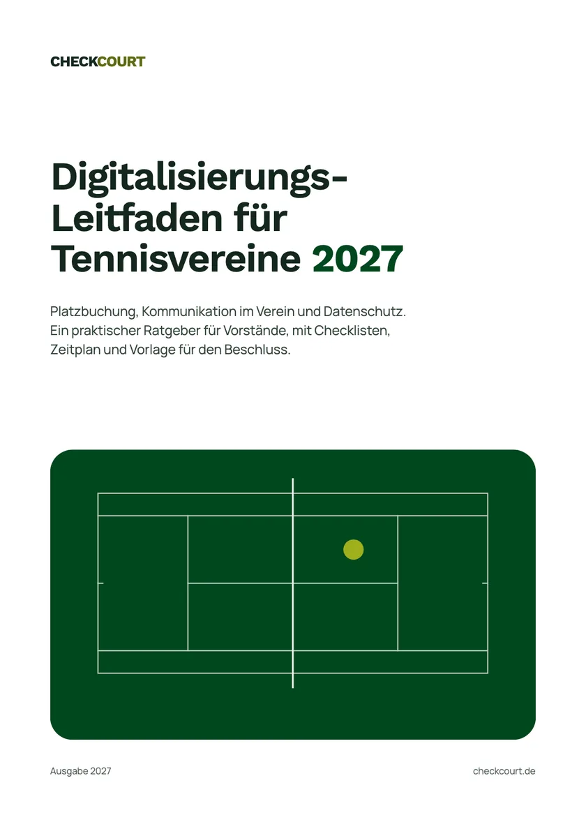 Titelseite des Digitalisierungs-Leitfadens für Tennisvereine 2027 von CheckCourt.