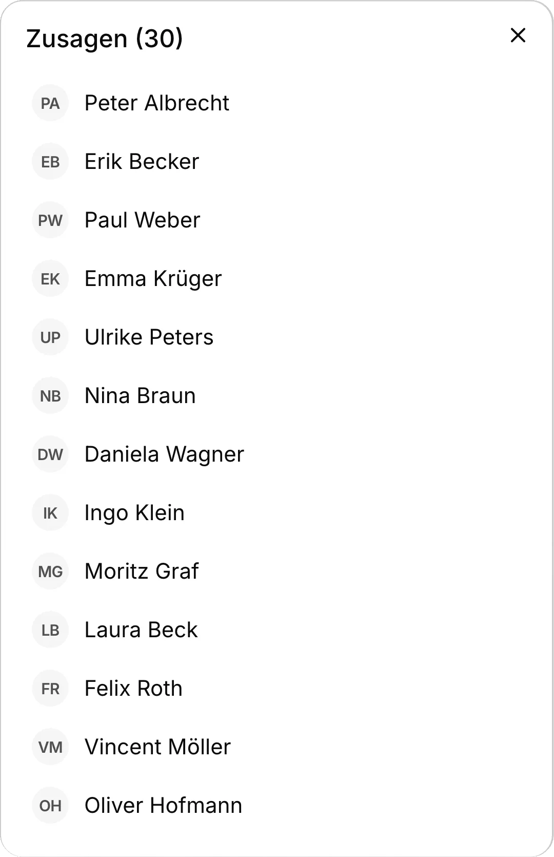 Liste der 30 Zusagen zum Saisonabschlussfest.